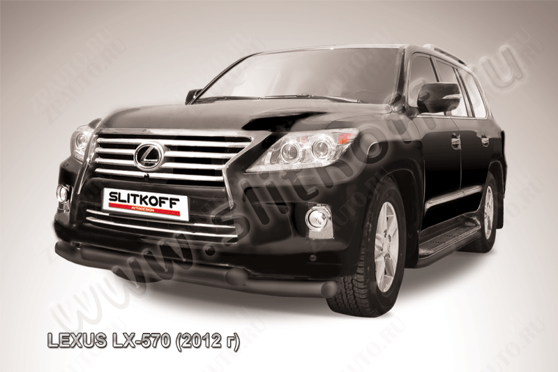 Защита переднего бампера d76+d76 двойная черная Lexus LX-570 (2012-2015) , Slitkoff, арт. LLX570-12-004B