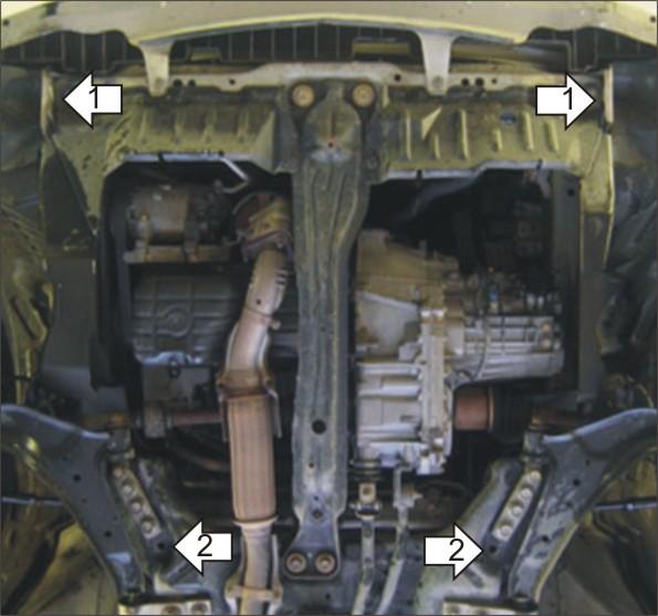 Защита стальная Мотодор (Двигатель, Коробка переключения передач), 2 мм, Сталь для Nissan Maxima 1994-2000 арт. 01405
