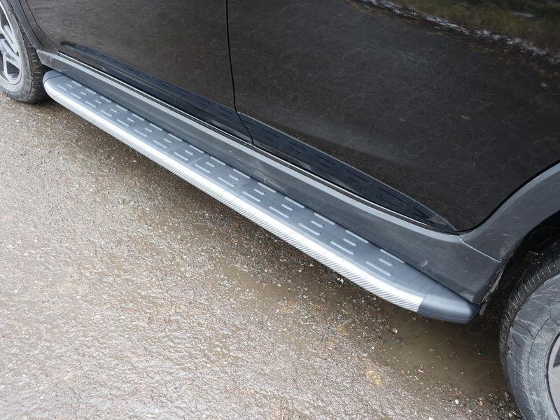 Пороги алюминиевые с пластиковой накладкой (карбон серые) 1820 мм для автомобиля Subaru XV 2017-, TCC Тюнинг SUBXV17-15GR