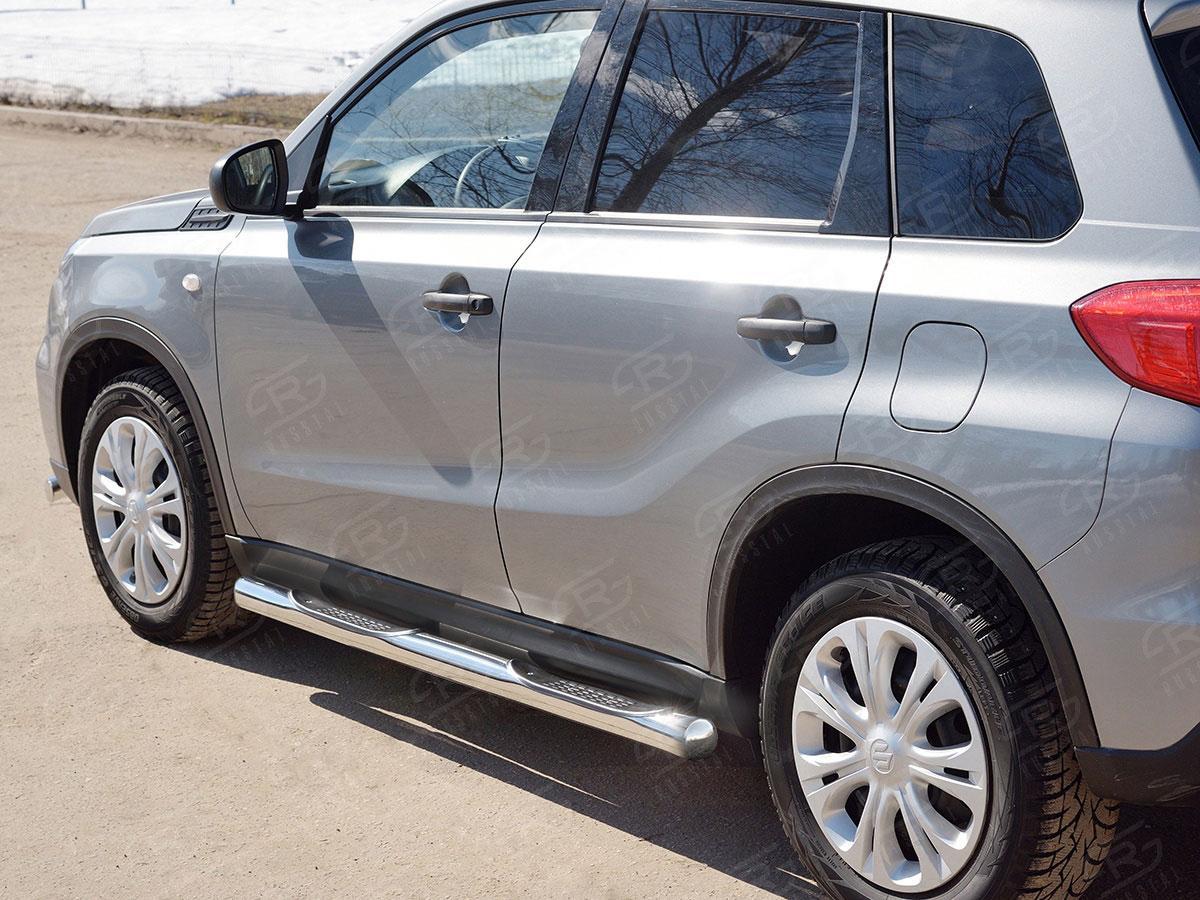 Пороги труба d76 с накладкой вариант 3 Suzuki Vitara 2015, Slitkoff SVT-0026443