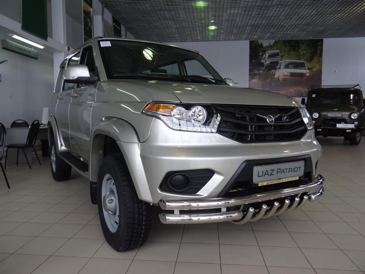 Защита переднего бампера тройная с защитой «акула» для автомобиля УАЗ Патриот  2014-2017. UAP.14.06, Россия