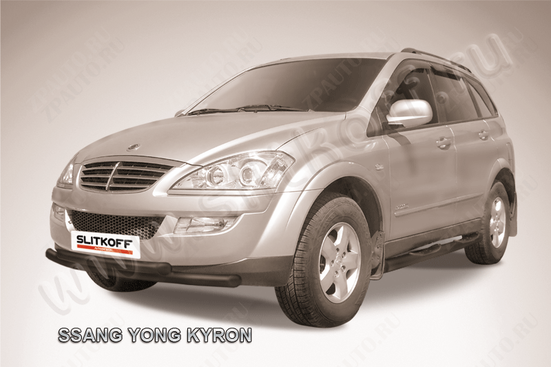 Защита переднего бампера d57+d57 двойная черная SsangYong Kyron (2007-2015) , Slitkoff, арт. SYK009B