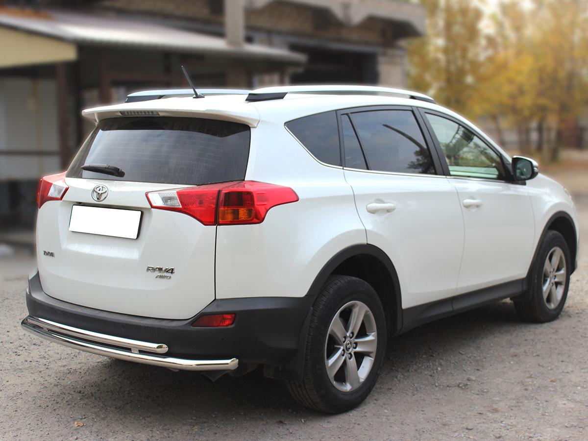 Защита заднего бампера радиусная двойная d-53+43 с подгибами для автомобиля Toyota Rav-4 2013-наст.вр., Технотек, арт. TRN13_3.7