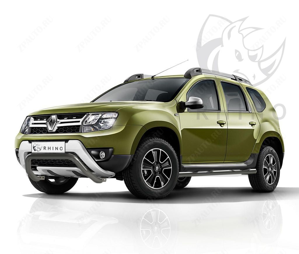 RENAULT DUSTER 2015-2020 Пороги труба d76 с накладкой ч. сталь сер. (вариант 1) RDTBR-0021791SER