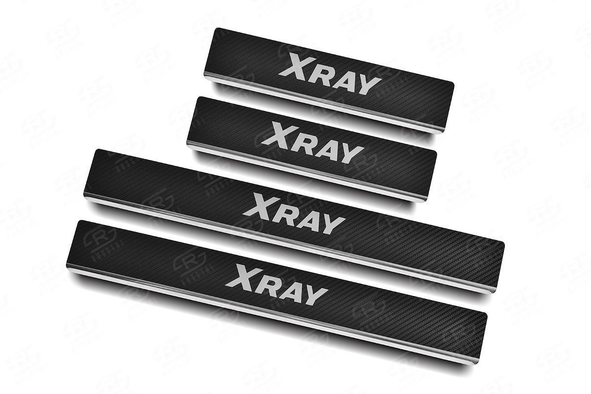 Накладки на пороги RUSSTAL (нерж., карбон, надпись) LDXRY15-06 для автомобиля LADA (ВАЗ) XRAY 2015-, Slitkoff