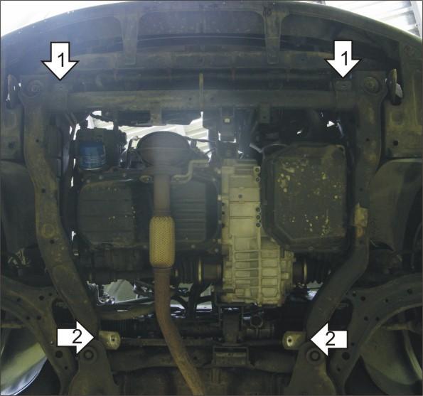Защита стальная Мотодор (Двигатель, Передний дифференциал), 3 мм, Сталь для Hyundai Terracan 2001-2006 арт. 10901