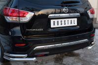 Защита заднего бампера уголки d63/42 для Nissan Pathfinder 2014, Руссталь NPZ-002029