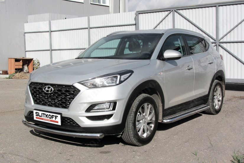 Защита порогов d57 с листом Hyundai Tucson Turbo (2018-2021) , Slitkoff, арт. HT18T004