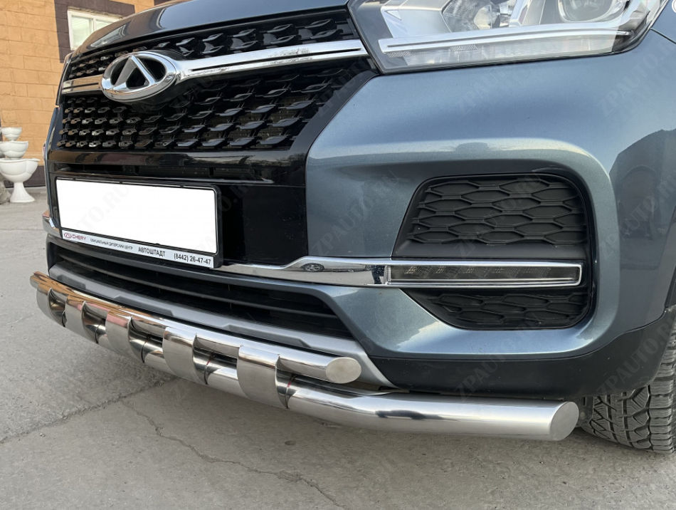 Защита переднего бампера двойная с перемычками для автомобиля Chery Tiggo 4 Pro 2022 арт. CHTGP.4.22.75