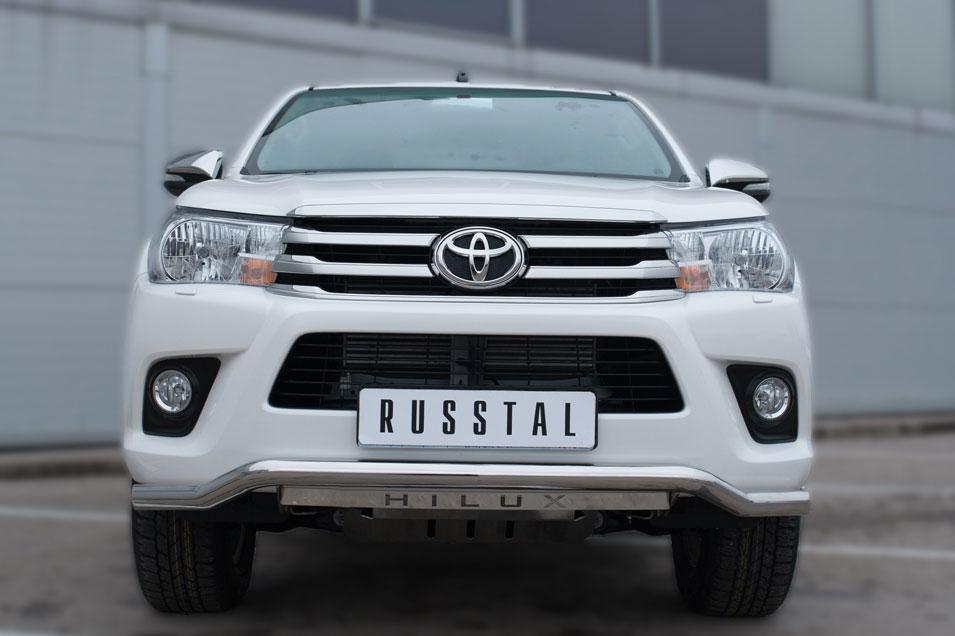 Защита переднего бампера d57 волна с декор надписью для Toyota Hilux 2015, Slitkoff THZ-002145