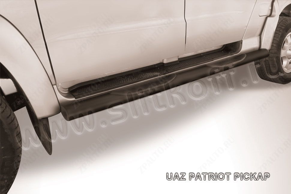 Защита порогов d76 с проступями черная Uaz Pickup (2008-2014) , Slitkoff, арт. UPpic005B