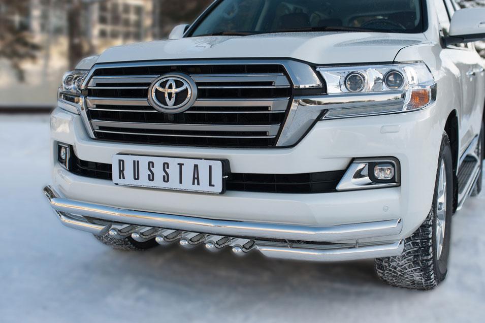 Защита переднего бампера d57/57/42 с зубами для Toyota Land Cruiser 200 2015, Slitkoff TLCZ-002160