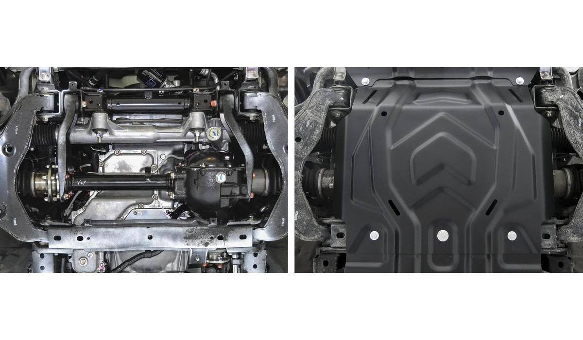 Защита картера Rival для Mitsubishi L200 V 2015-2019 2018-н.в., сталь 1.8 мм, с крепежом, штампованная, 111.4041.2