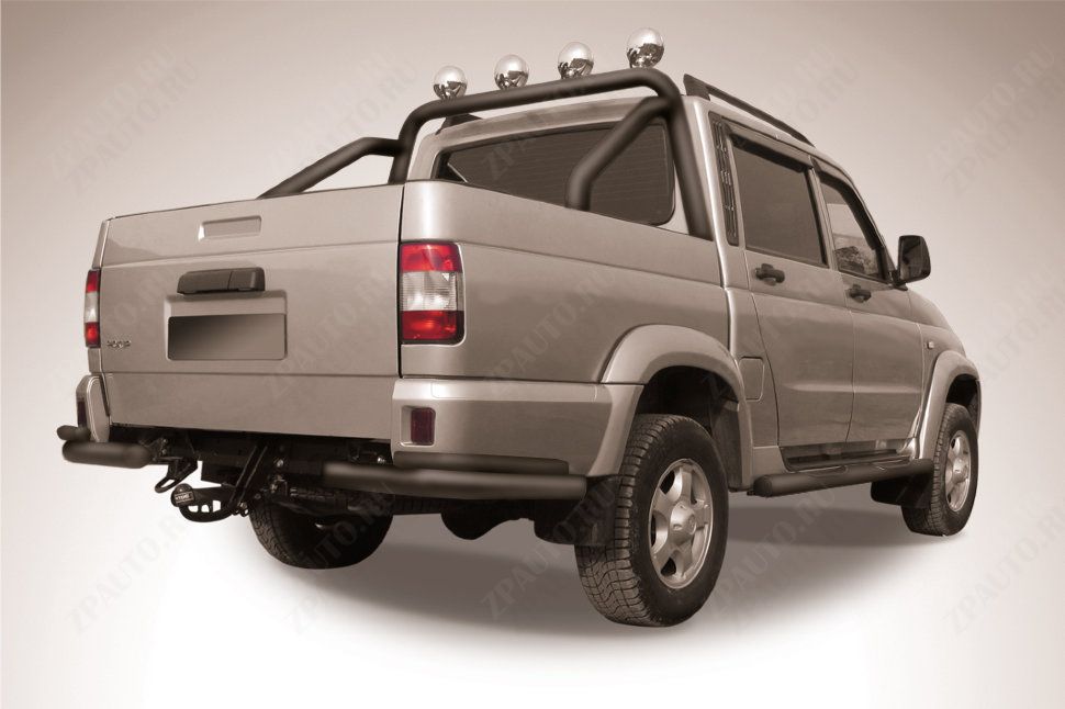 Уголки d76+d42 двойные черные Uaz Pickup (2014-2023) , Slitkoff, арт. UPpic14-006B