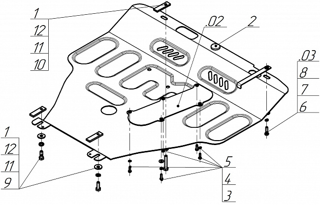 Защита стальная Мотодор (Двигатель, Коробка переключения передач), 2 мм,  Nissan Note   2006-2014 арт. 71402