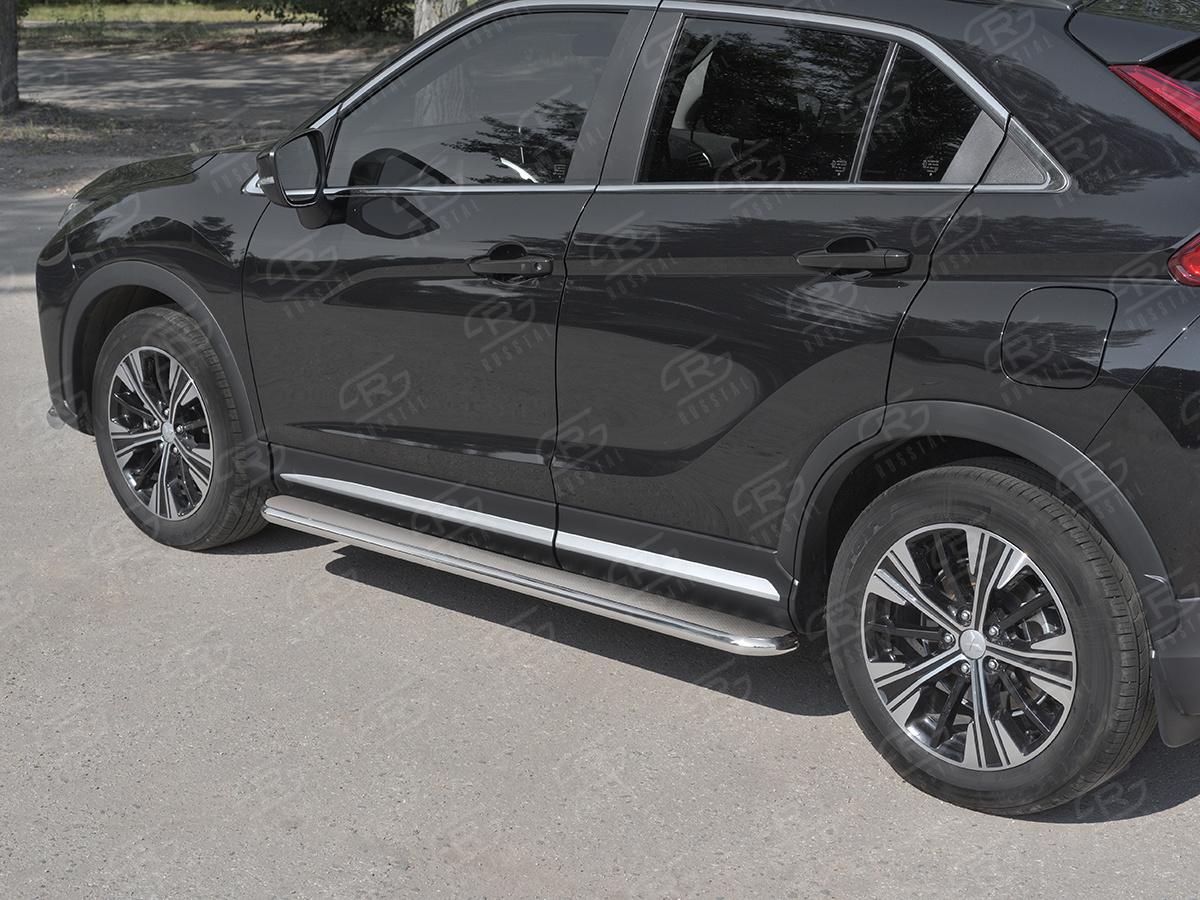 Пороги труба d42 с листом (Лист нерж, проф. нерж)  для автомобиля Mitsubishi ECLIPSE CROSS 2018, Slitkoff MEL-0030473