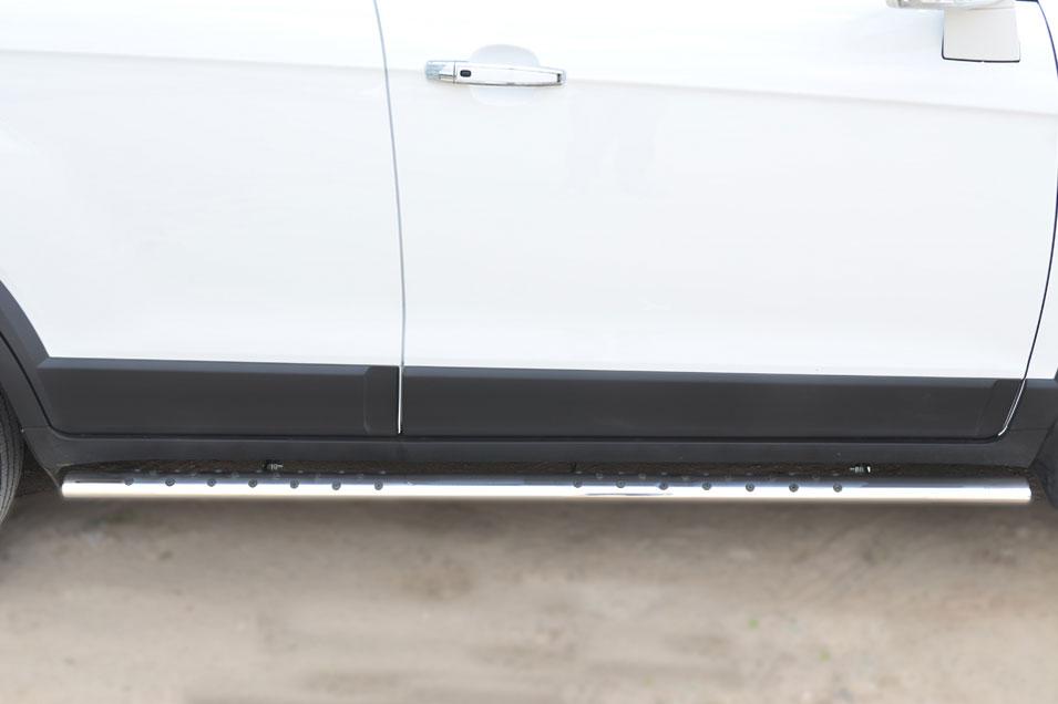 Пороги труба d75х42 овал с проступью для Chevrolet Captiva 2013, Slitkoff CAPO-001751