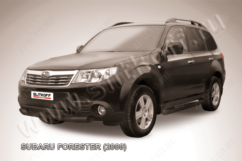 Защита переднего бампера d57+d57 двойная черная Subaru Forester (2007-2013) , Slitkoff, арт. SF011B