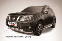 Защита переднего d57+d42 бампера двойная Nissan Terrano (2014-2023) Black Edition, Slitkoff, арт. NTER14-002BE