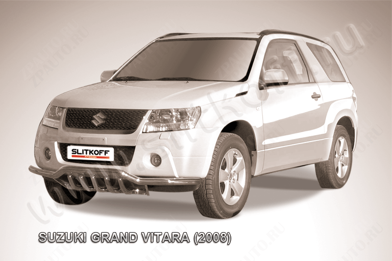 Защита переднего бампера d57 с защитой картера Suzuki Grand Vitara 3 doors (2008-2012) Black Edition, Slitkoff, арт. SGV3D08007BE