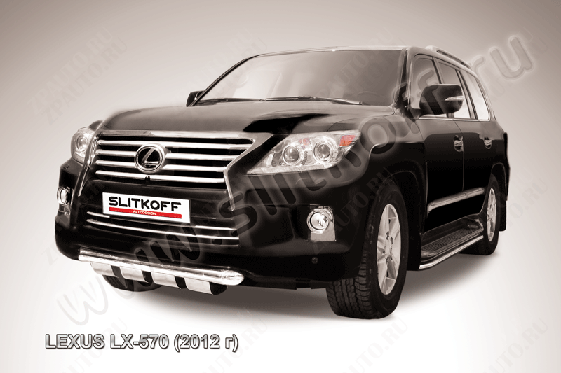 Защита переднего бампера d76 с профильной ЗК Lexus LX-570 (2012-2015) Black Edition, Slitkoff, арт. LLX570-12-002BE