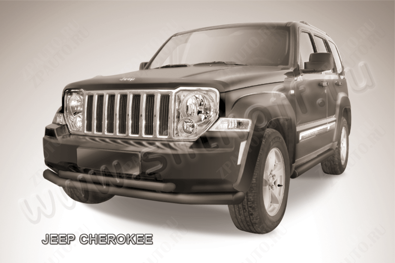 Защита переднего бампера d76+d57 черная Jeep Cherokee KK (2007-2012) , Slitkoff, арт. JCH12-001B