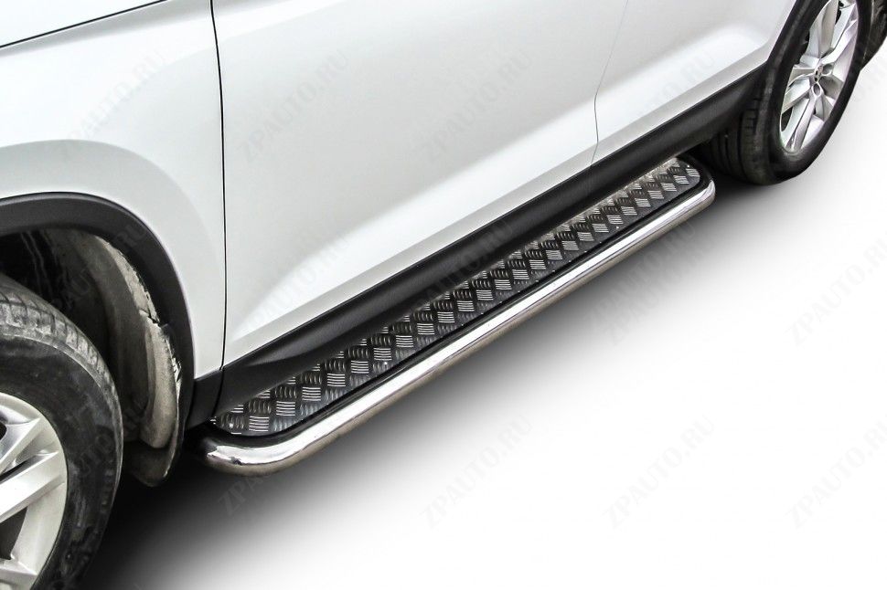 Защита порогов D57 с листом Skoda Kodiaq (2016-2021) Black Edition, Slitkoff, арт. SKKOD-005BE