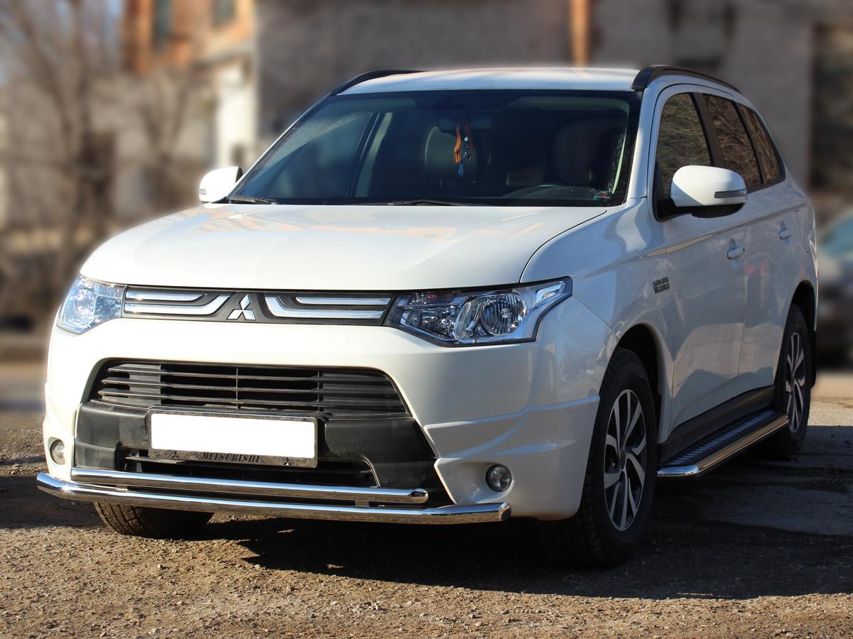 Защита переднего бампера двойная d-53+43 для автомобиля Mitsubishi Outlender 2012-2014г.в. SAMURAI, Технотек, арт. MOUS2012_1.1