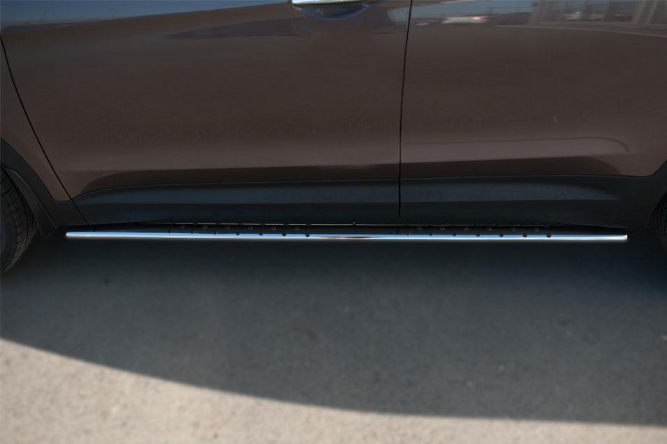 Пороги труба d75х42 овал с проступью для Hyundai Santa Fe Grand 2013, Руссталь HSFO-002010