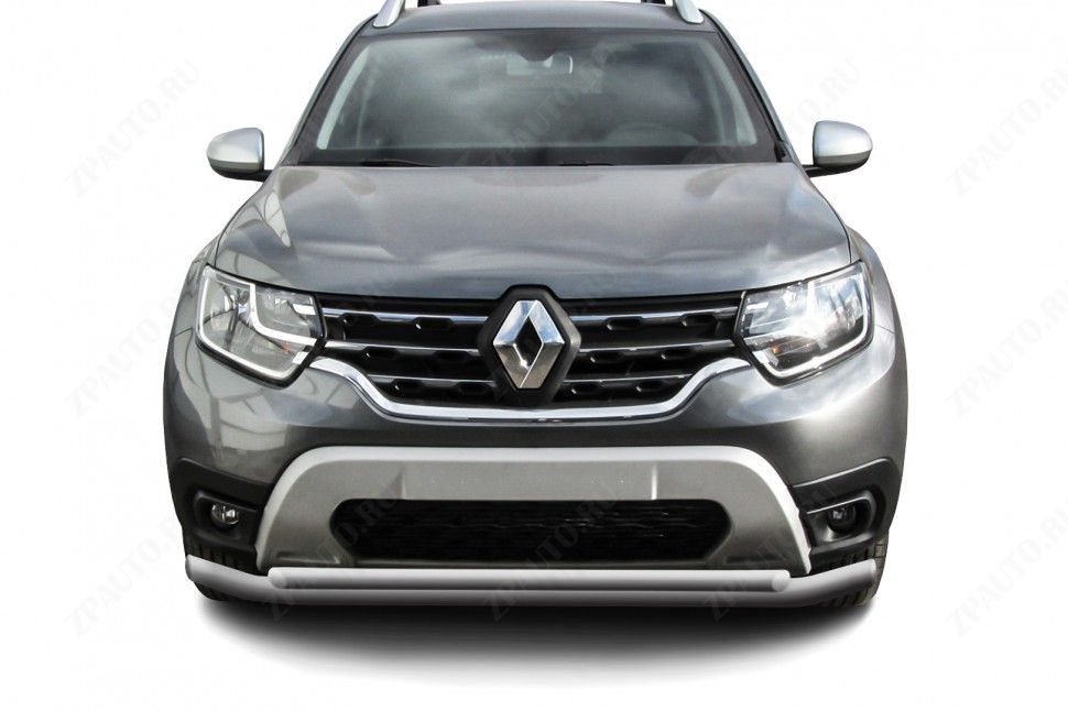 Защита переднего d57+d42 бампера двойная серебристая Renault Duster (2020-2023) , Slitkoff, арт. RD21002S