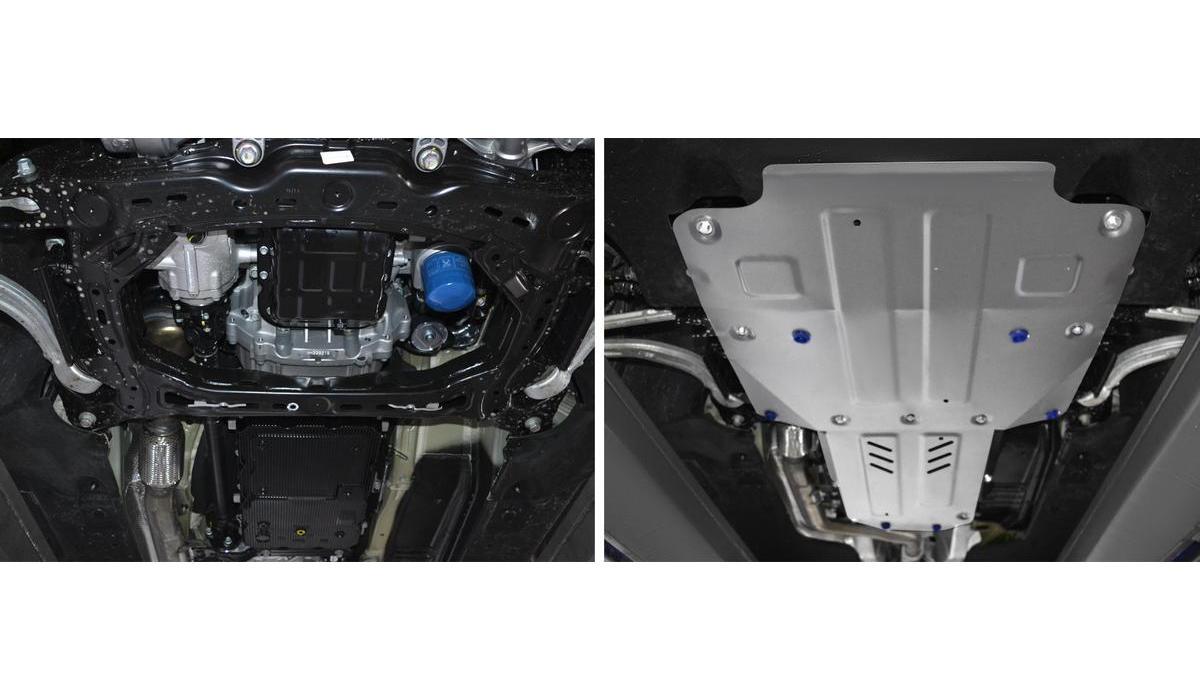 Защита картера, КПП и РК Rival для Genesis G70 4WD 2018-2021, штампованная, алюминий 3.8 мм, с крепежом, 2 части, K333.2841.1