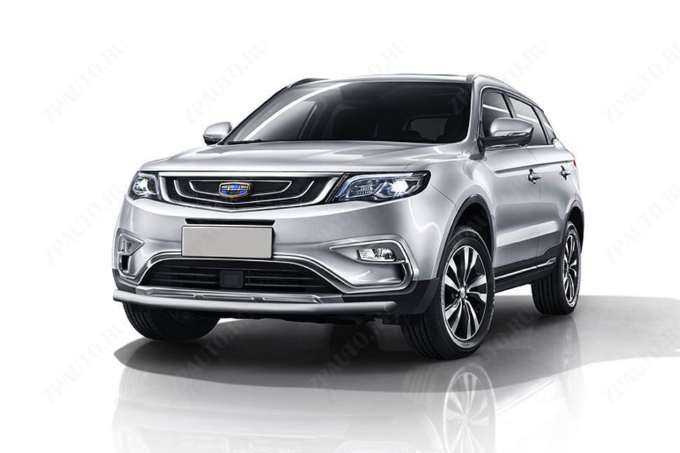 Защита переднего бампера d57 серебристая Geely Atlas (2016-2023) , Slitkoff, арт. GEAT03S