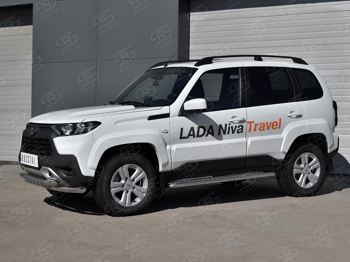 LADA NIVA TRAVEL 2021- Защита переднего бампера d57 секции-d57 уголки+клыки LNTZ-003560