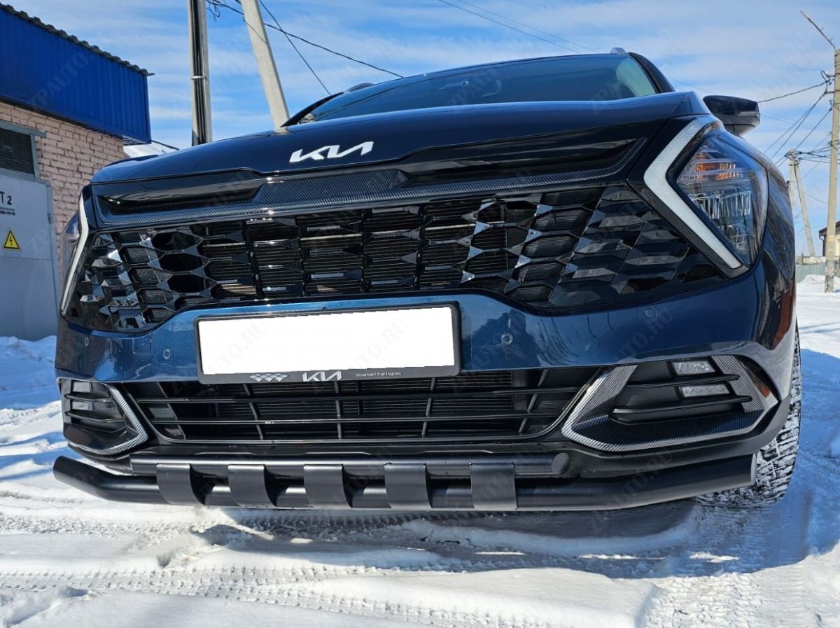 Защита переднего бампера двойная с перемычками с покрытием "раптор" для автомобиля Kia Sportage 2022  арт. KSP.22.75-R