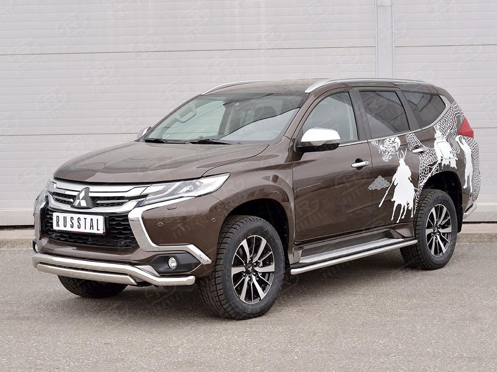 Защита переднего бампера d57 волна 75х42 для Mitsubishi Pajero Sport 2016, Slitkoff MPJSZ-002480