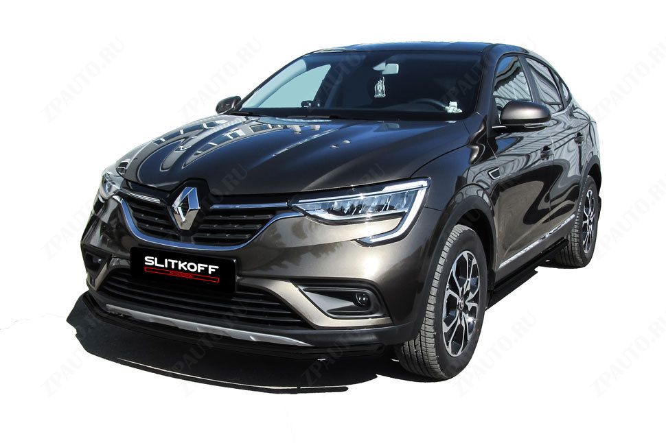 Защита переднего бампера d42 черная Renault Arkana (2019-2023) , Slitkoff, арт. RAR4WD002B