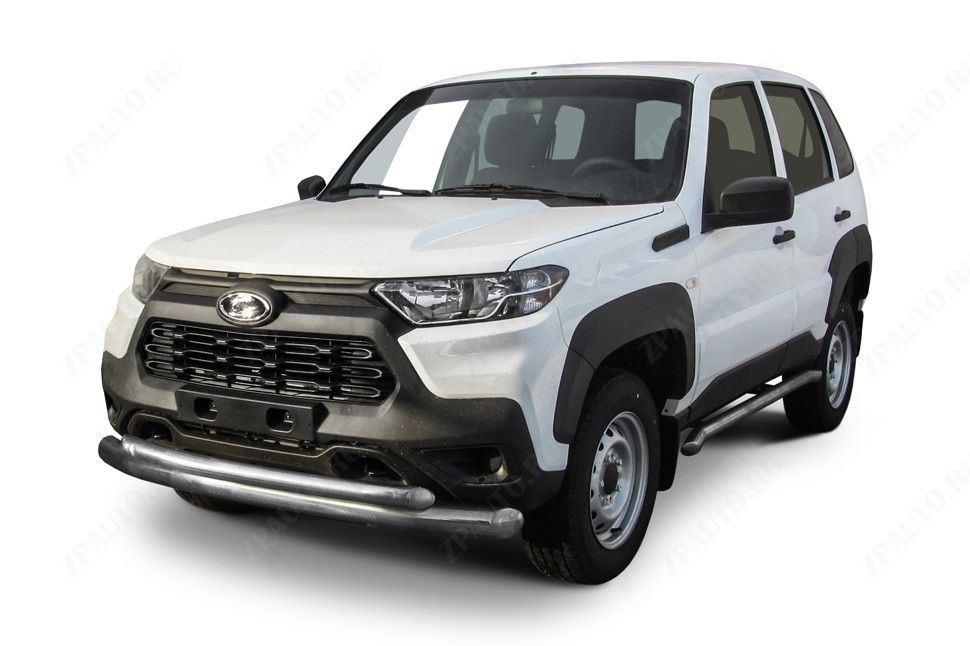 Защита переднего бампера d76+d57 двойная Lada Niva Travel (2020-2023) , Slitkoff, арт. NivTR003