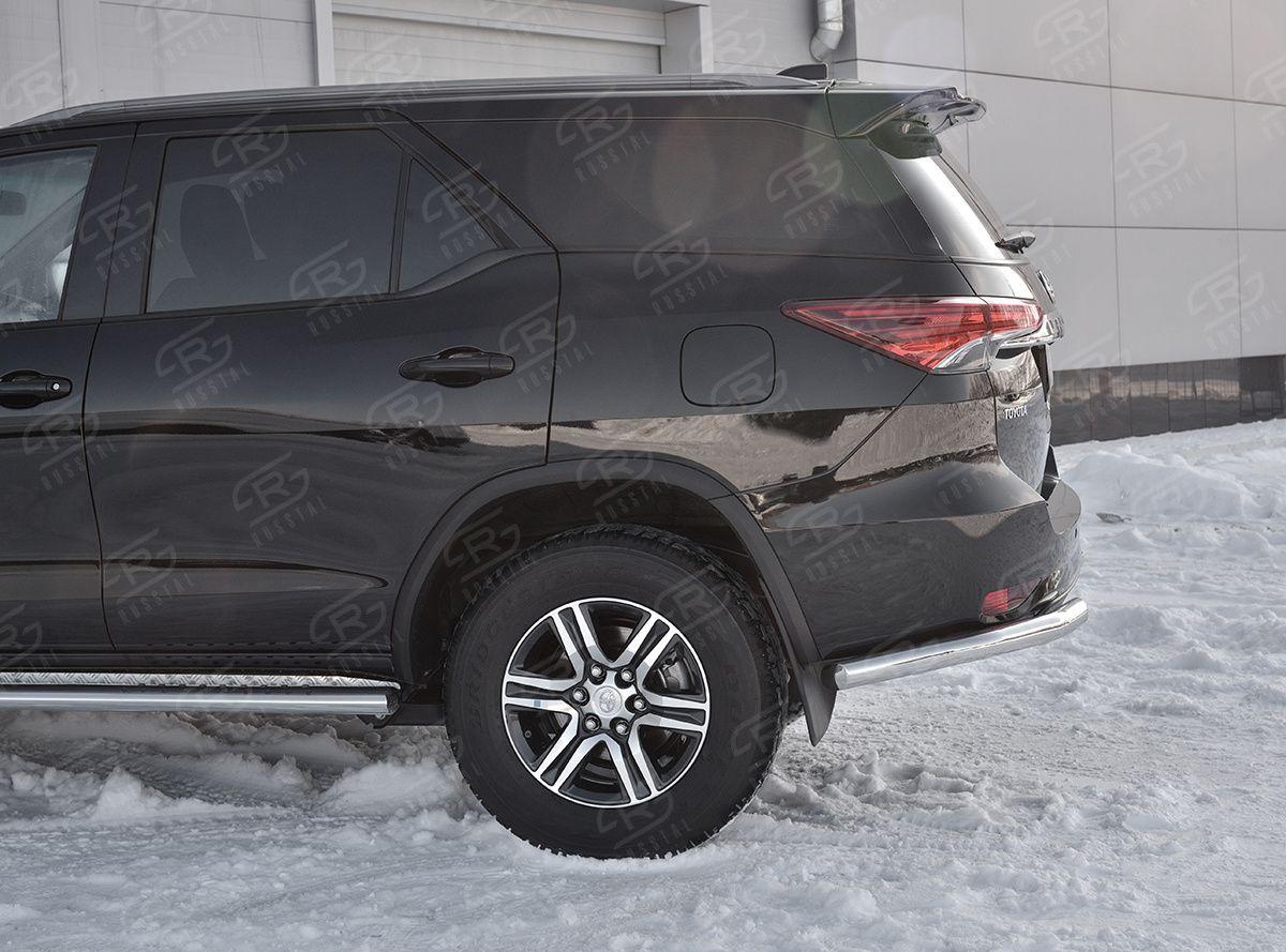 Защита заднего бампера уголки d57 на Toyota Fortuner 2017, Slitkoff TFZ-002892