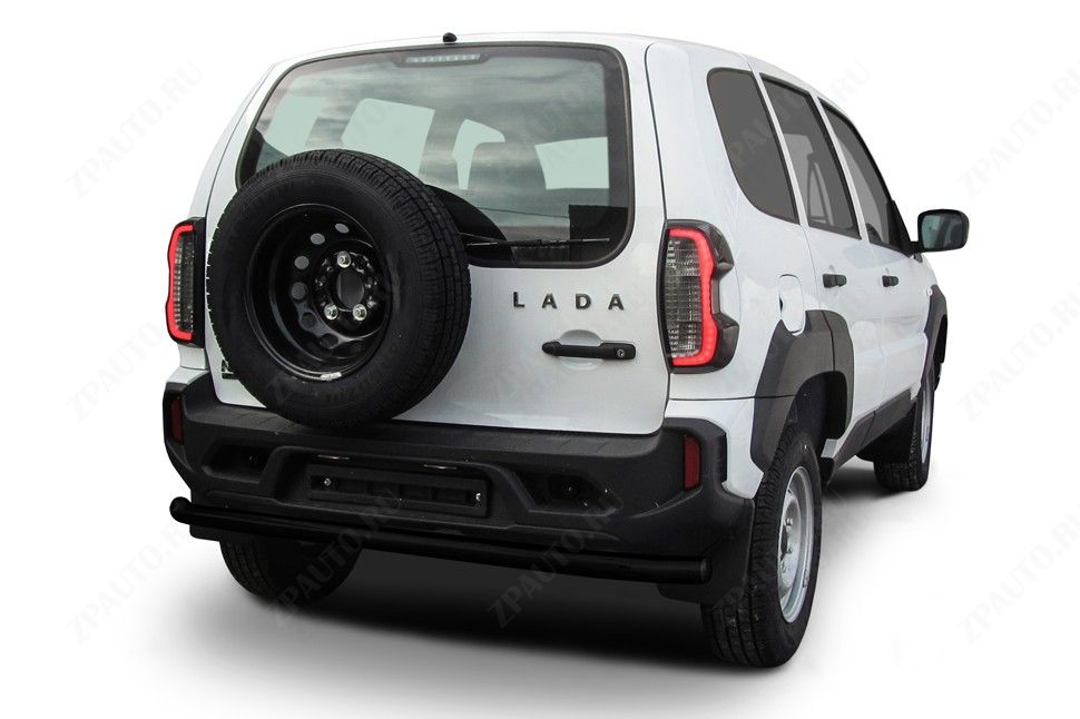 Защита заднего бампера d57 длинная черная Lada Niva Travel (2020-2023) , Slitkoff, арт. NivTR012B