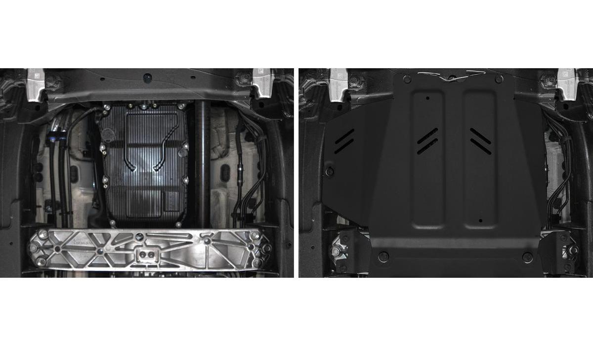 Защита КПП Rival (черная) для Mercedes-Benz G-klasse W464 2018-н.в., штампованная, алюминий 6 мм, с крепежом, 2333.3953.1.6