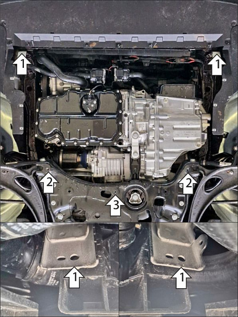 Защита стальная Мотодор (Двигатель, Коробка переключения передач), 2 мм,  Volkswagen Teramont X  2023- арт. 72710
