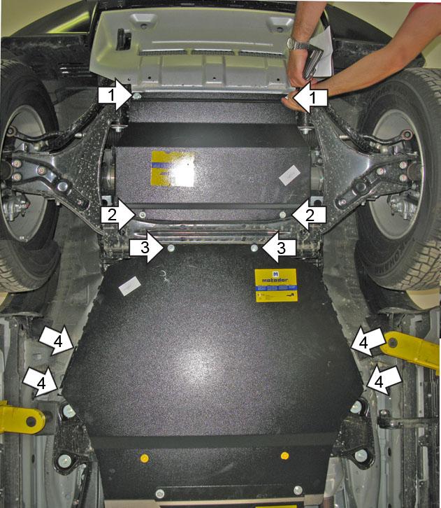 Защита алюминиевая Мотодор (Двигатель, Коробка переключения передач), 8 мм, Алюминий для Mitsubishi Pajero IV 2006-2012 арт. 381303