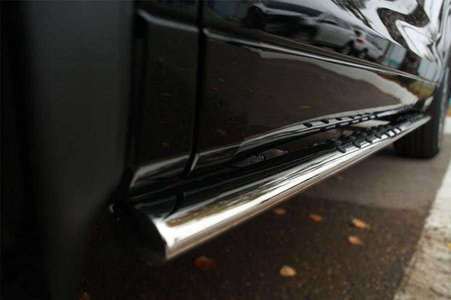 Пороги труба d75х42 овал с проступью для Toyota Highlander 2013-2016, Slitkoff THRO-001919