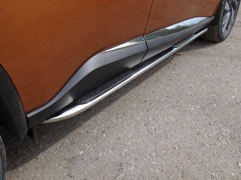 Пороги овальные гнутые с накладкой 75х42 мм для автомобиля Nissan Murano 2016-, TCC Тюнинг NISMUR16-18