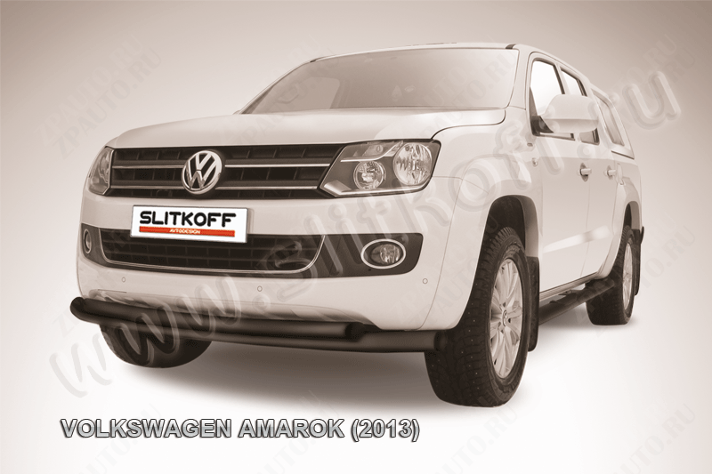 Защита переднего бампера d76+d57 двойная радиусная черная Volkswagen Amarok (2010-2016) , Slitkoff, арт. VWAM13-002B