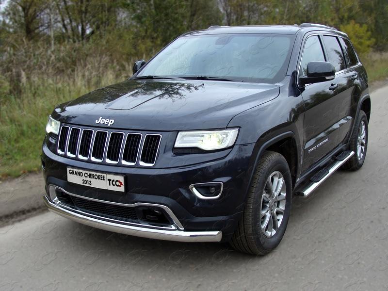 Защита передняя (овальная длинная) 75х42 мм для автомобиля Jeep Grand Cherokee 2013-2017, TCC Тюнинг GRCHER13-04