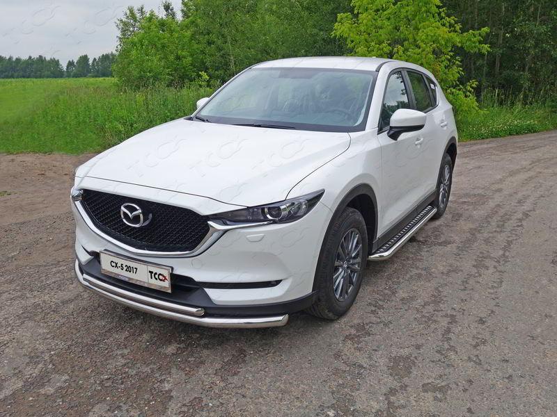 Защита передняя нижняя (двойная) 60,3/42,4 мм для автомобиля Mazda CX-5 2017-, TCC Тюнинг MAZCX517-36