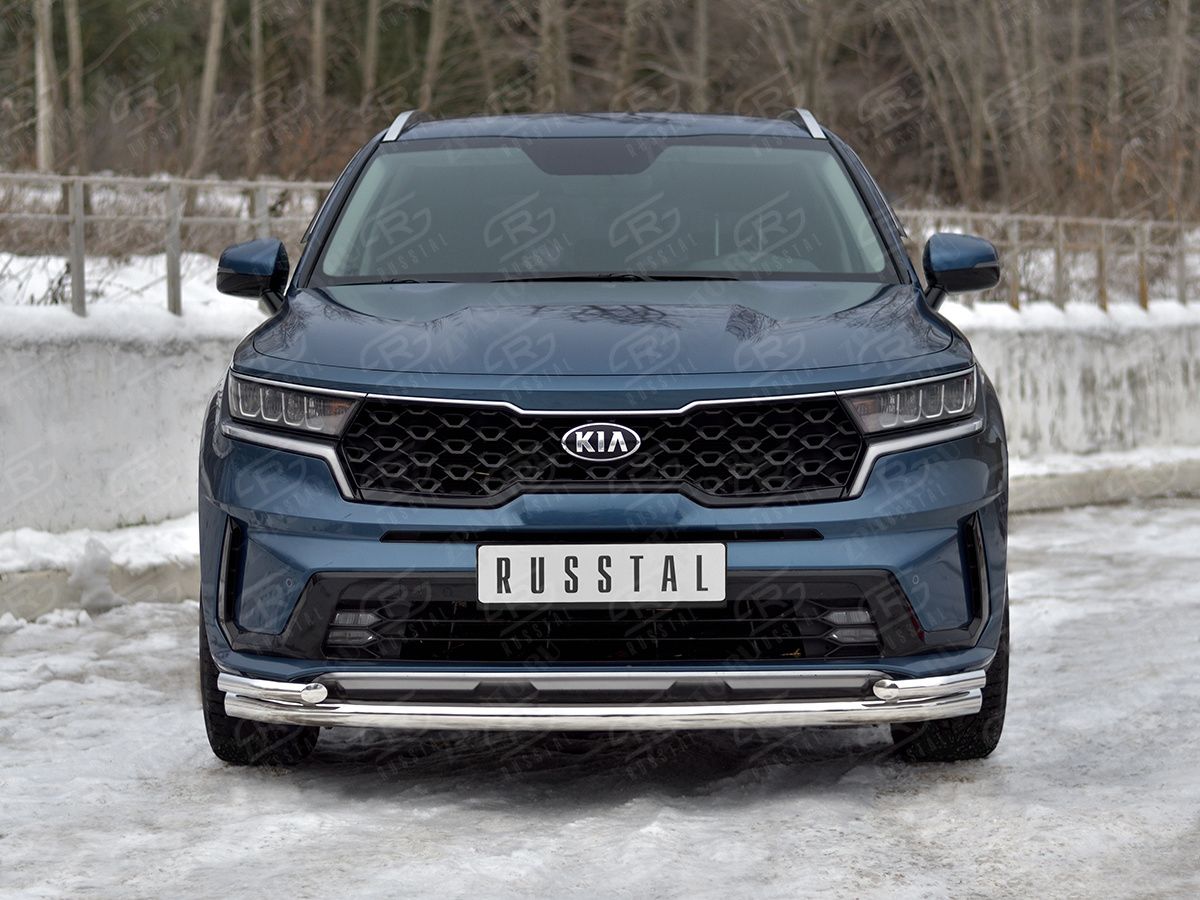 KIA SORENTO 2020- Защита переднего бампера d57 секции-d42 уголки KSORZ-004015