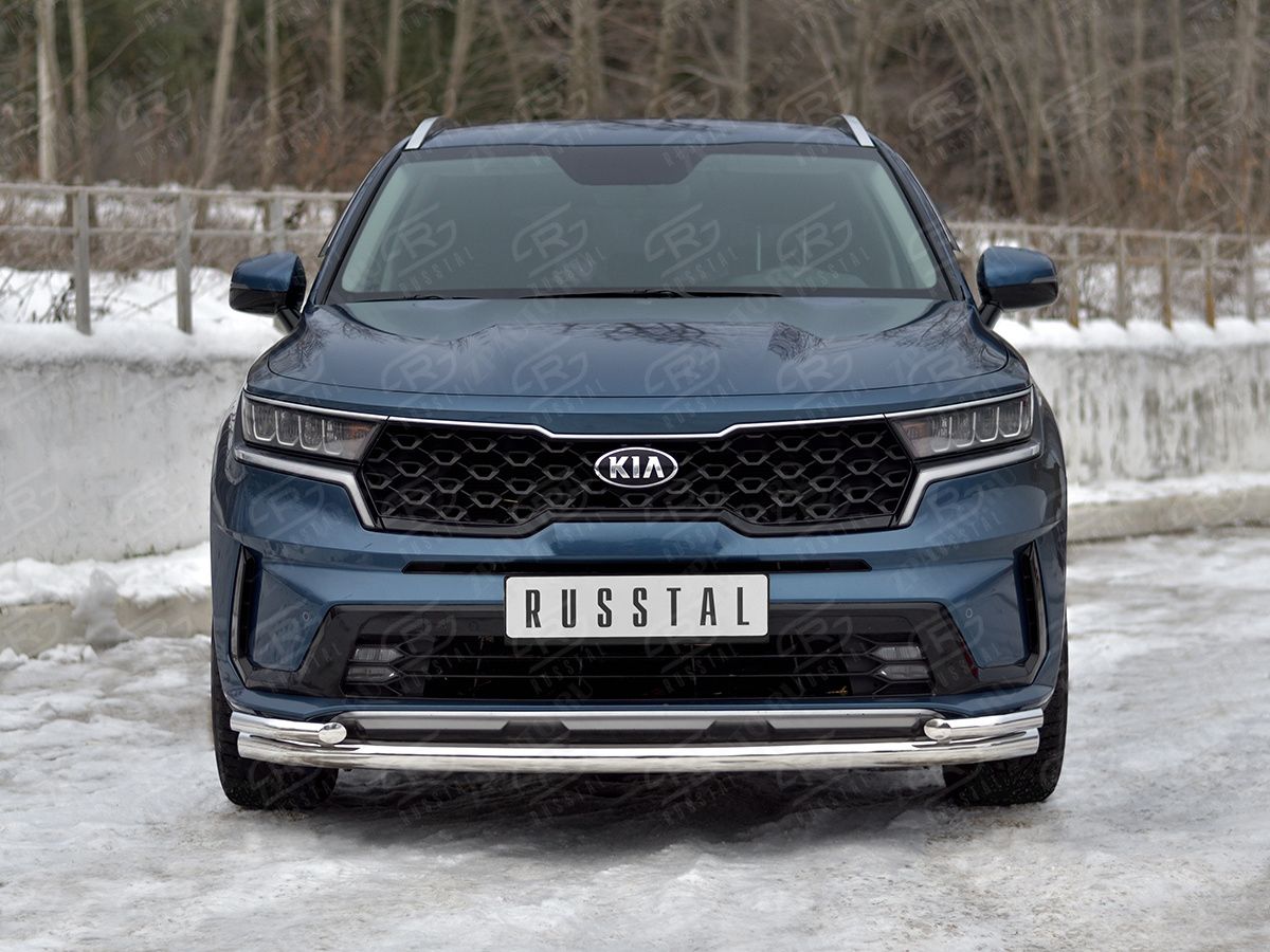 KIA SORENTO 2020- Защита переднего бампера d63 секции-d42 уголки KSORZ-004015