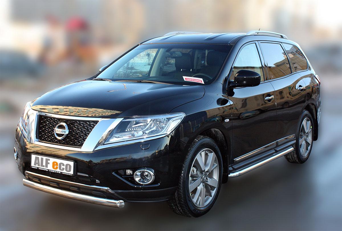 Пороги с площадкой D 60,3 для Nissan Pathfinder(Ниссан Патфайндер), ALFeco арт. NISPATF-14.06